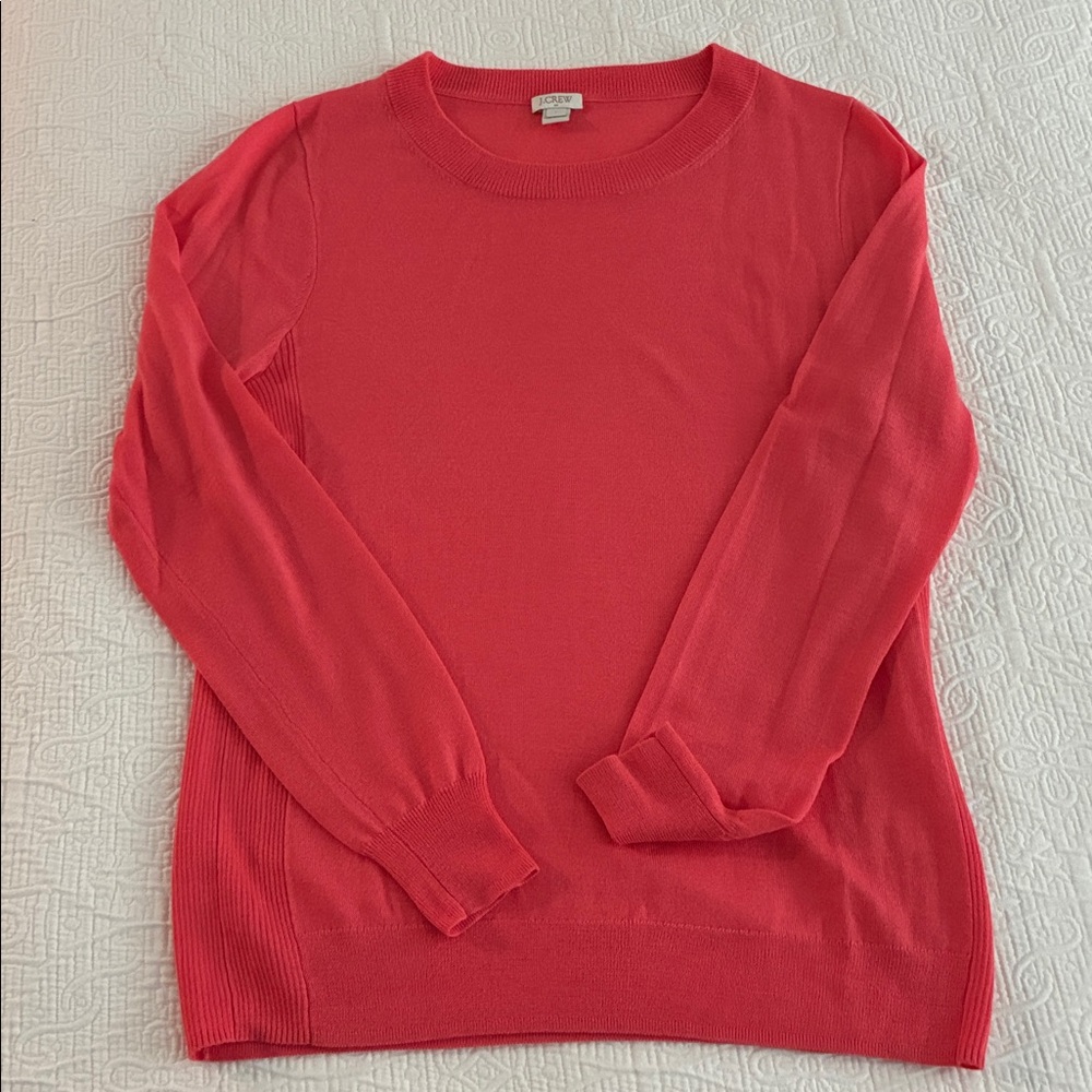 J Crew Factory Coral Crew Neck merino wool blend sweater EUC